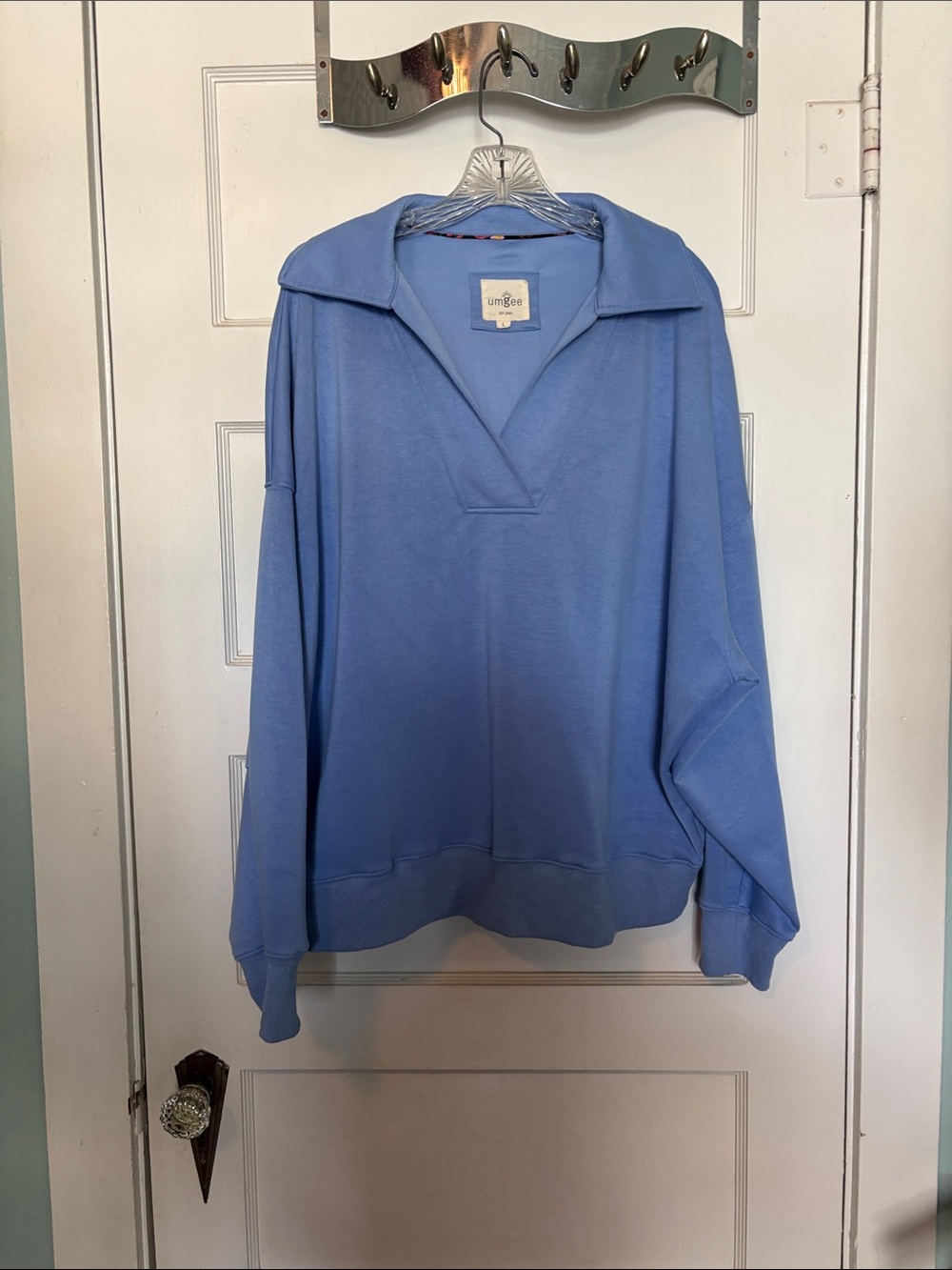 Umgee Light Blue Cowl Pullover Sweatshirt Size L